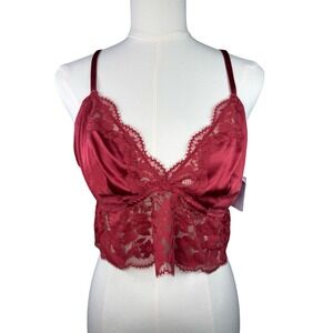 Auden Womens XL Burgundy Red Satin and Lace Longline Bralette Adjustable Straps